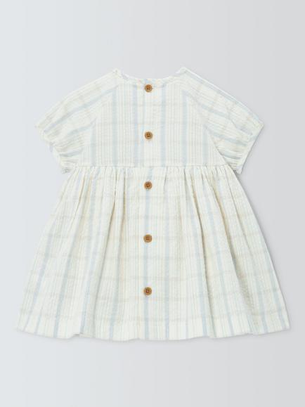 John Lewis Baby Check Woven Teddy Dress, Green Multi - view 2, Green Multi
