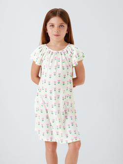 John Lewis Kids' Scatter Floral Double Flutter Sleeve Nightdress, White Multi, White Multi