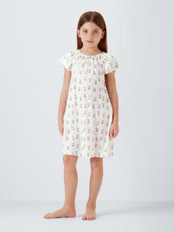 John Lewis Kids' Scatter Floral Double Flutter Sleeve Nightdress, White Multi - view 2, White Multi