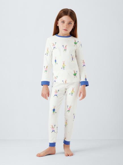 John Lewis Kids' Tennis Bunnies & Stripes Pyjamas, Pack of 2, White Multi - view 2, White Multi