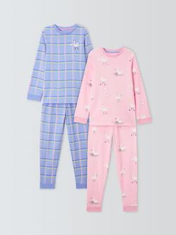 John Lewis Kids' Swan Picnic Pyjamas, Pack of 2, Pink Multi, Pink Multi