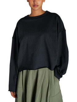 EAST 42ND Organic Cotton Long Sleeve Round Neck Oversized Sweatshirt, Washed Black