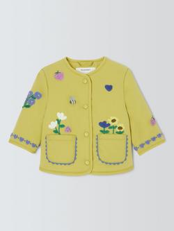 John Lewis Baby Embroidered Statement Cotton Twill Jacket, Green, Green