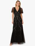 Adrianna Papell Studio Beaded Flutter Sleeve Maxi Dress, Black/Gunmetal