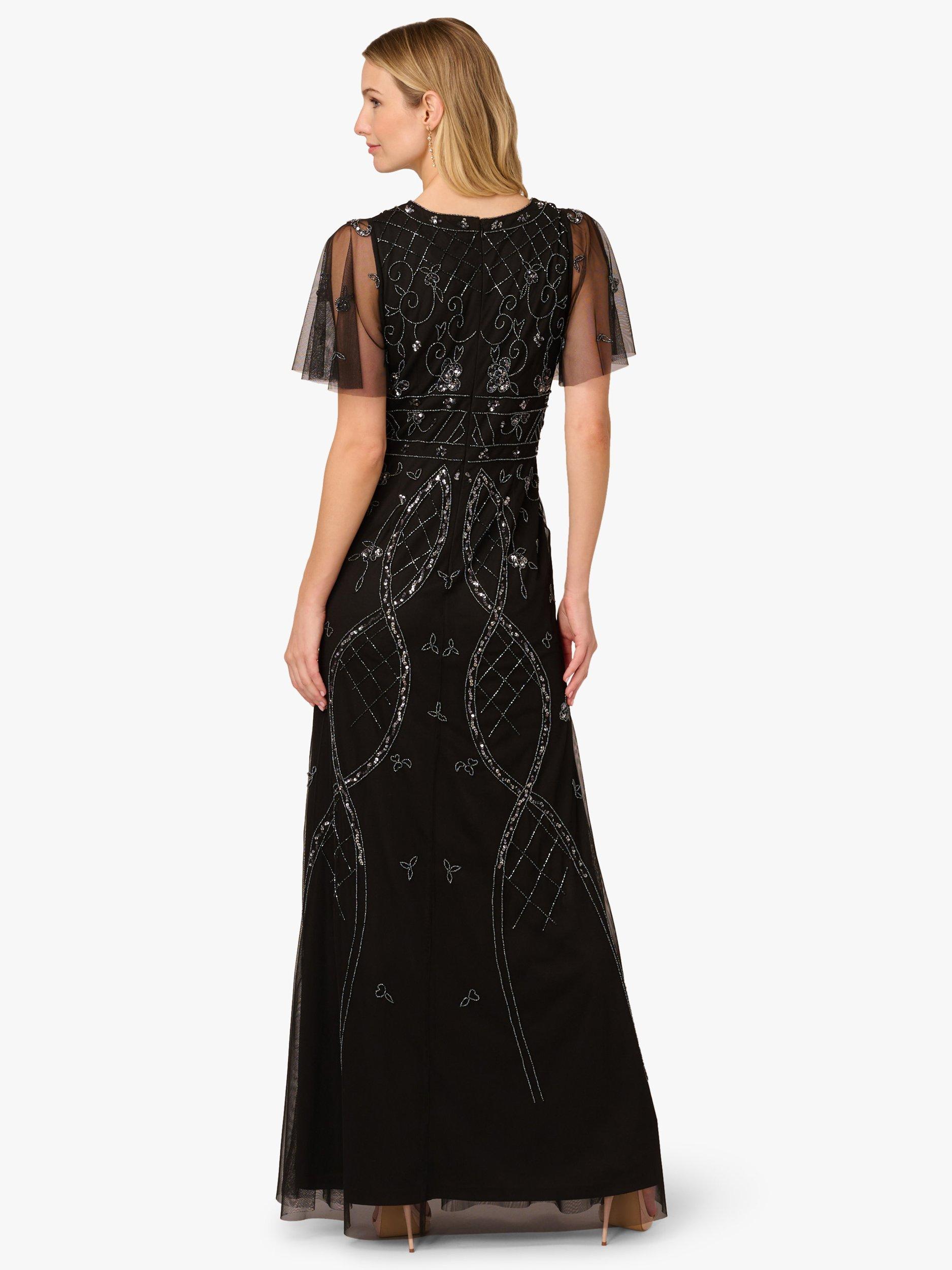 knee length dresses for ladies Black Woven Textured Flutter Sleeve V-Neck Tiered Maxi Dress main image 1