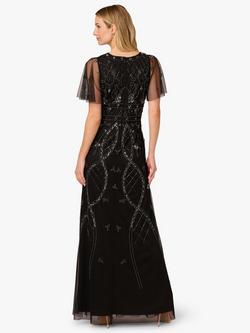 Adrianna Papell Studio Beaded Flutter Sleeve Maxi Dress, Black/Gunmetal - view 2, Black/Gunmetal