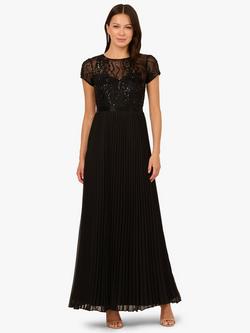 Adrianna Papell Beaded Pleated Maxi Dress, Black, Black