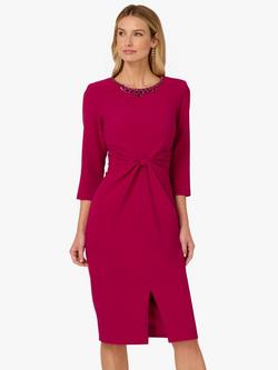 Adrianna Papell Rhinestone Neck Sheath Midi Dress, Berry, Berry