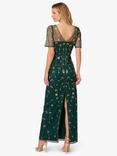 Adrianna Papell Studio Floral Vine Beaded Motif Mesh Maxi Dress, Green/Gold