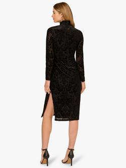 Adrianna Papell Burnout Velvet Sheath Midi Dress, Black - view 2, Black