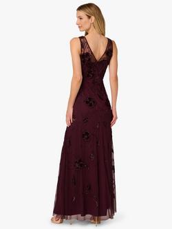 Adrianna Papell Beaded Velvet Flower Maxi Dress, Night Plum - view 2, Night Plum