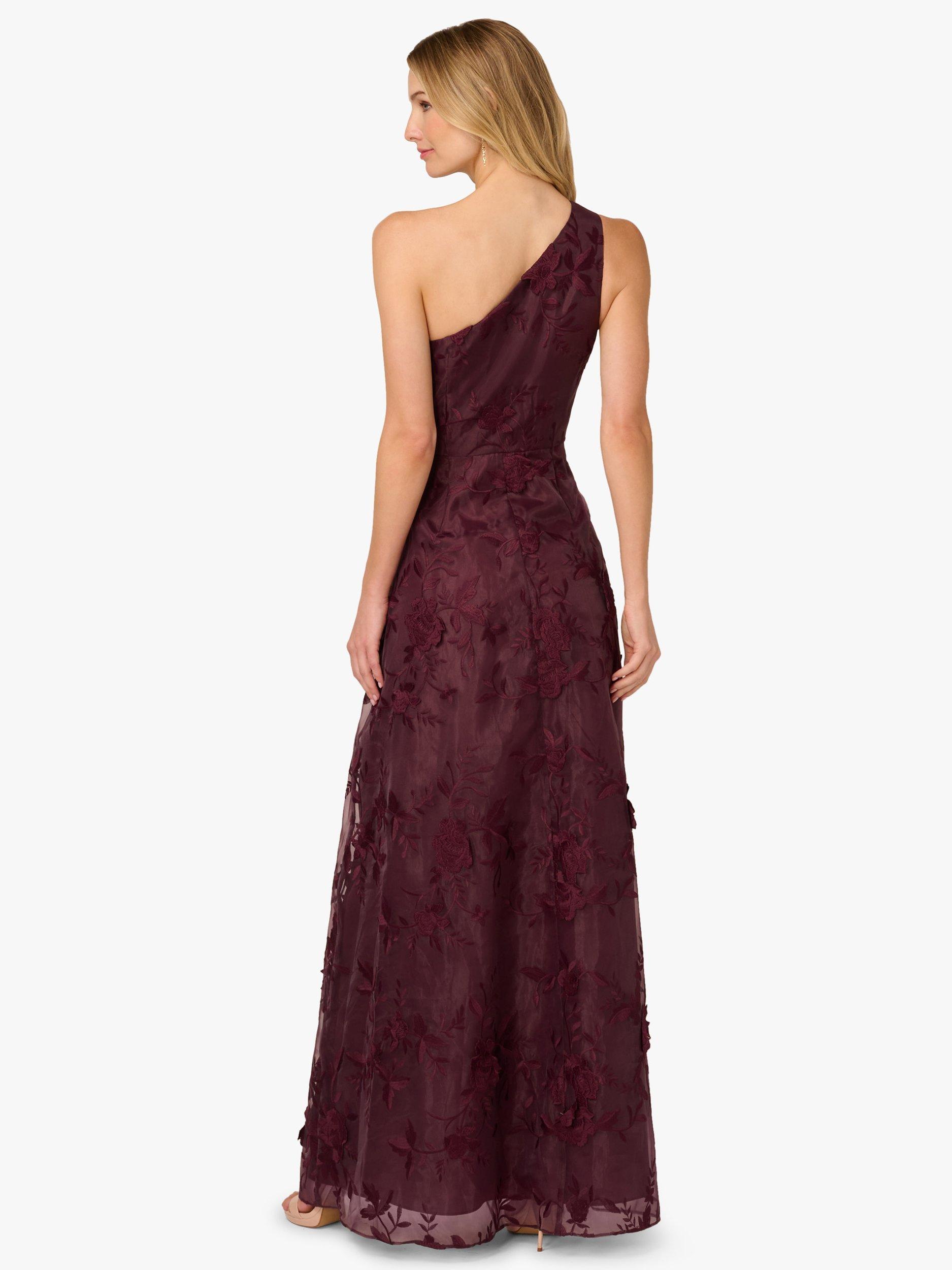 Adrianna Papell Embroidered Ruffle One Shoulder Maxi Dress, Raisin