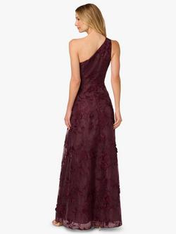 Adrianna Papell Embroidered Ruffle One Shoulder Maxi Dress, Raisin - view 2, Raisin