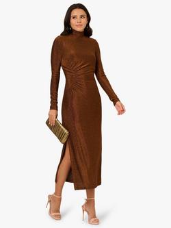 Adrianna Papell Metallic Knit Midi Dress, Bronze/Black, Bronze/Black