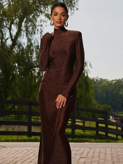 Adrianna Papell Metallic Knit Midi Dress, Bronze/Black - view 2, Bronze/Black