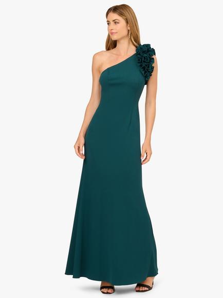 Adrianna Papell One Shoulder Asymmetric Neck Ruffle Maxi Dress, Hunter, Hunter