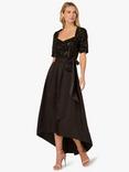 Adrianna Papell Studio Floral Sequin Sweetheart Neck Short Sleeve Midi Dress, Black