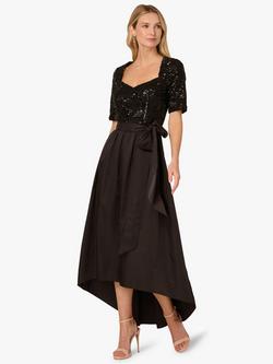 Adrianna Papell Studio Floral Sequin Sweetheart Neck Short Sleeve Midi Dress, Black, Black