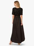 Adrianna Papell Studio Floral Sequin Sweetheart Neck Short Sleeve Midi Dress, Black