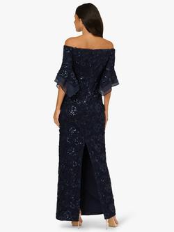 Adrianna Papell Sequin Lace Bardot Neck Bell Sleeve Maxi Dress, Midnight - view 2, Midnight
