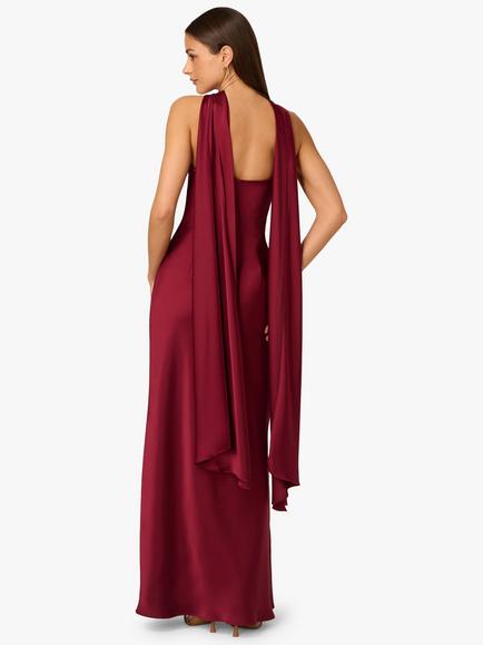 Adrianna By Adrianna Papell Stretch Satin Low Back Sweetheart Neck Sleeveless Maxi Dress, Crimson Haze - view 2, Crimson Haze