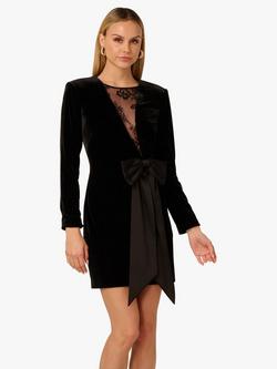 Adrianna By Adrianna Papell Stretch Velvet Round Neck Long Sleeve Mini Dress, Black, Black