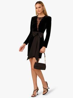 Adrianna By Adrianna Papell Stretch Velvet Round Neck Long Sleeve Mini Dress, Black - view 2, Black