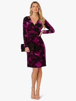 Adrianna Papell Surplus Velvet Long Sleeve V Neck Midi Dress - view 2, Black/Violet