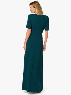 Adrianna Papell Trimmed Mermaid Short Sleeve V Neck Maxi Dress, Hunter - view 2, Hunter