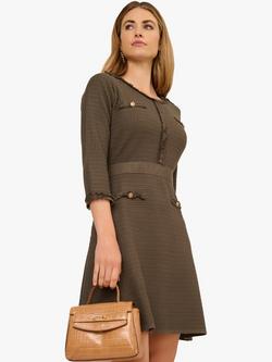 Adrianna Papell Three Quarter Sleeves Round Neck Mini Dress, Fatigue