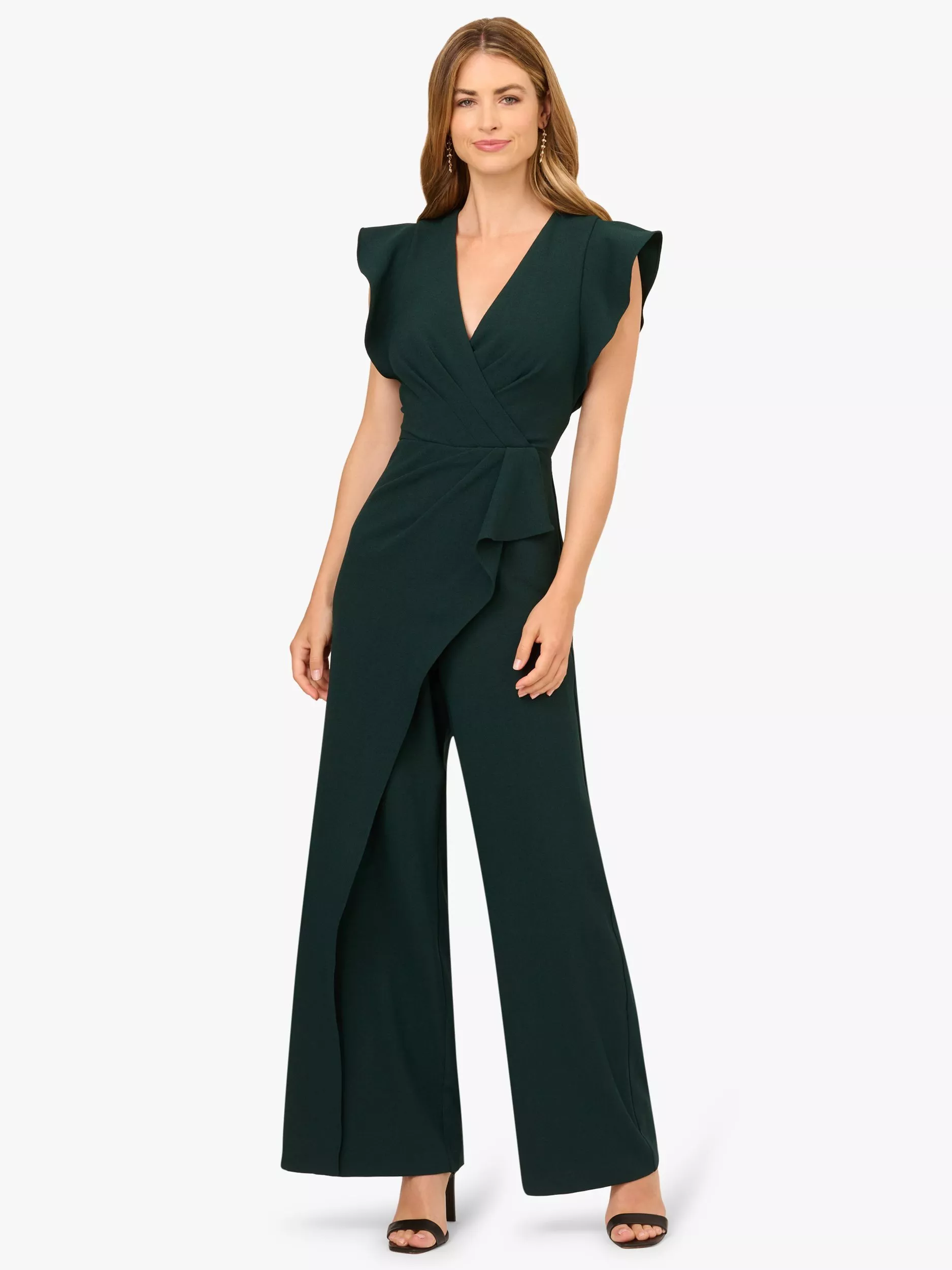 (取寄) アドリアナ パぺル レディース クレープ オーバーレイ ジャンプスーツ Adrianna Papell women Crepe Overlay Jumpsuit Dark Green Adrianna Papell Crepe Overlay Jumpsuit, Dark Green