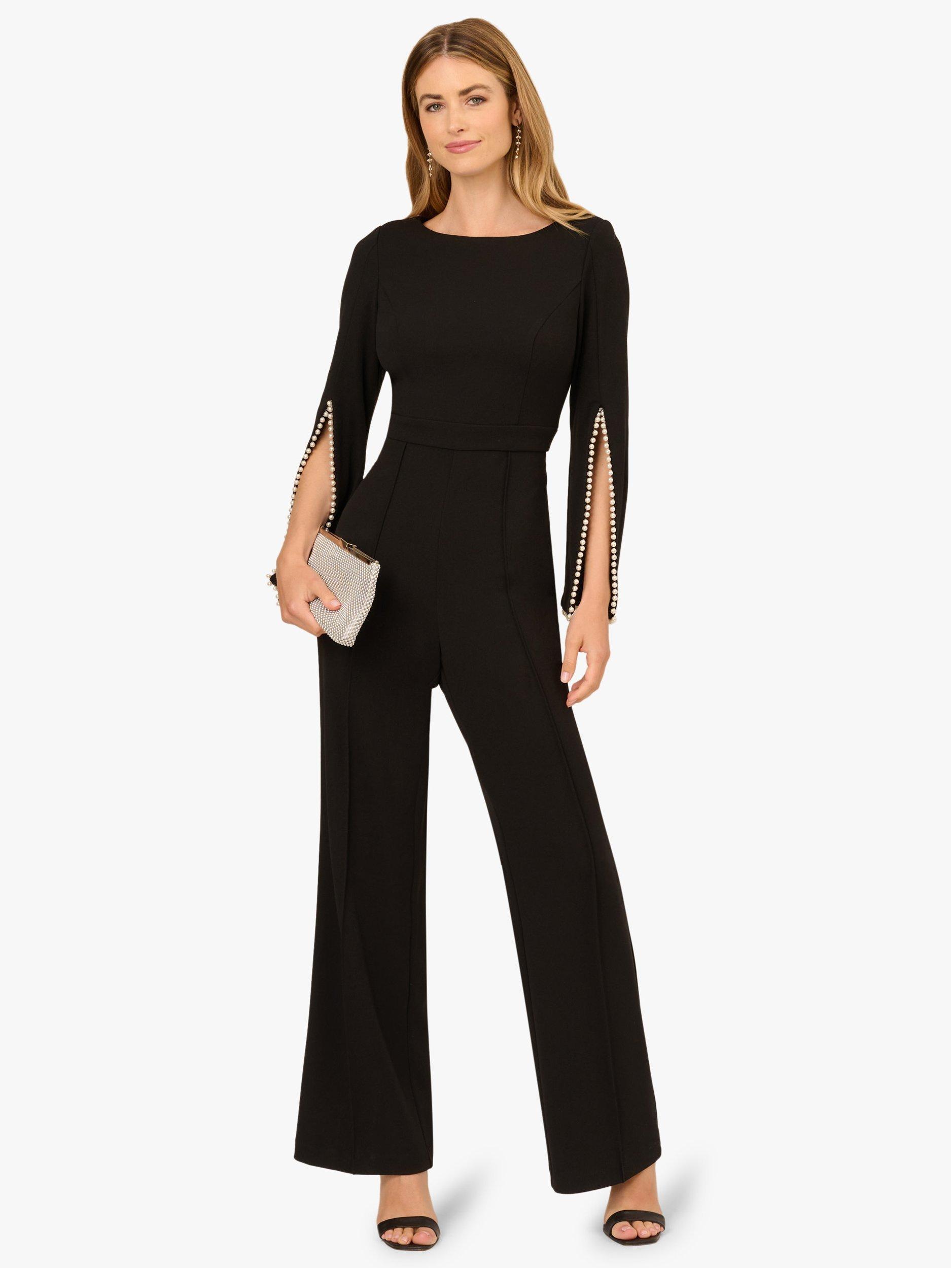 Product image 1 of 7, which shows Adrianna Papell Split Sleeve Crepe Jumpsuit, Black, 6