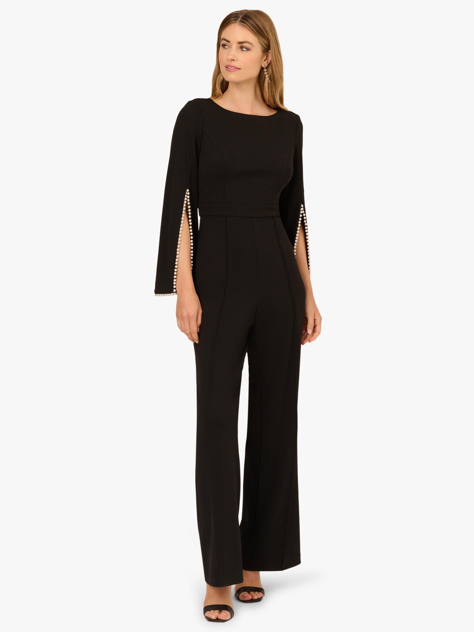 Product image 3 of 7, which shows Adrianna Papell Split Sleeve Crepe Jumpsuit, Black, 6