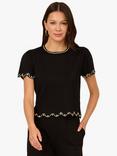 Adrianna Papell Crepe Embellished Short Sleeve Jumper, Black