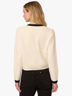 Adrianna Papell Contrast Trim Structured Cardigan, Ivory/Black - view 2, Ivory/Black