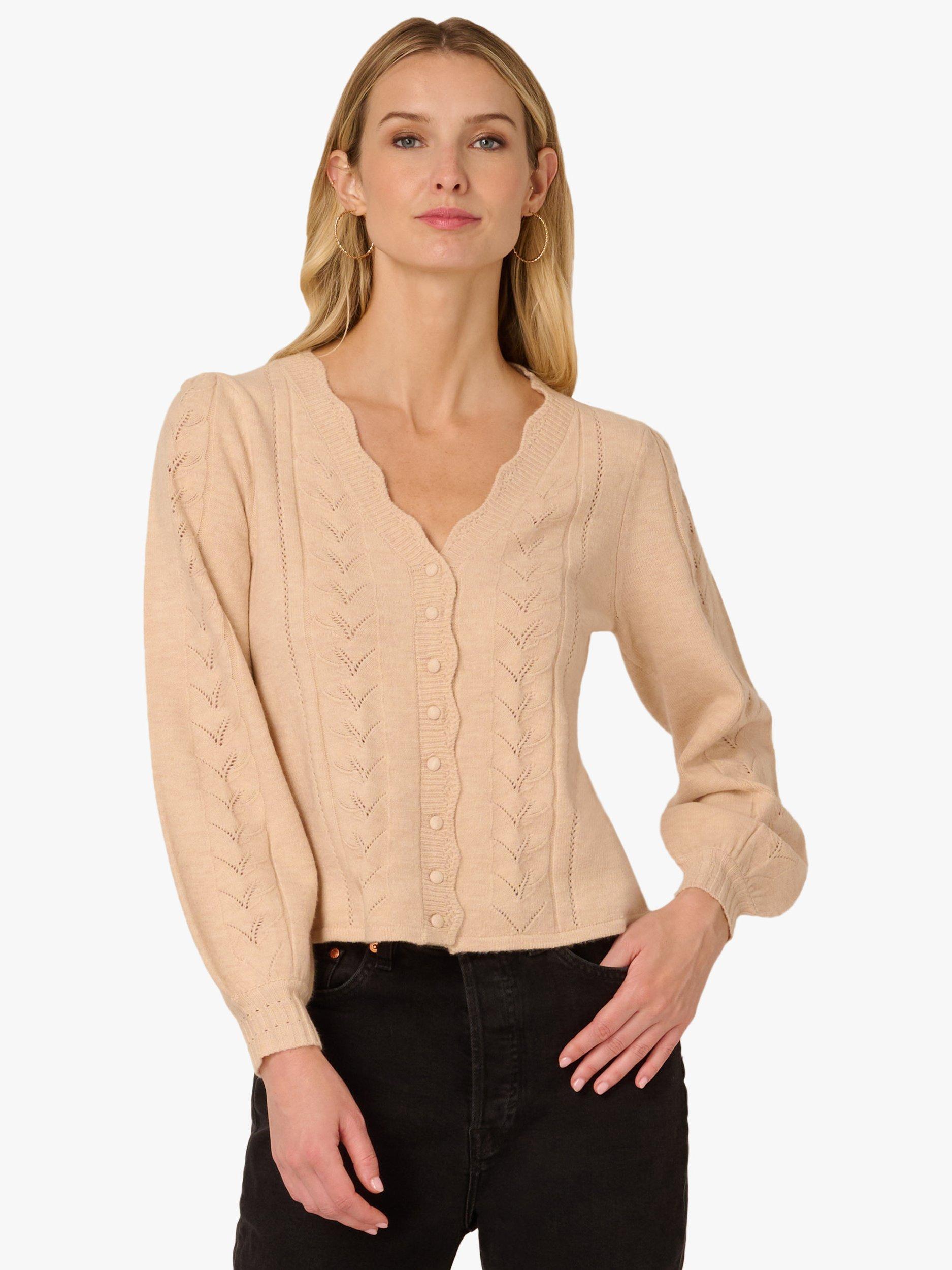 Adrianna Papell Crochet Long Sleeve V Neck Button Cardigan