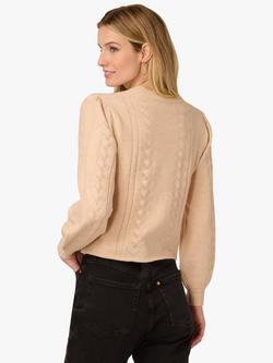 Adrianna Papell Crochet Long Sleeve V Neck Button Cardigan, Heather Fawn - view 2, Heather Fawn