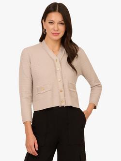 Adrianna Papell Frayed Waffle Crop Cardigan, Pebble