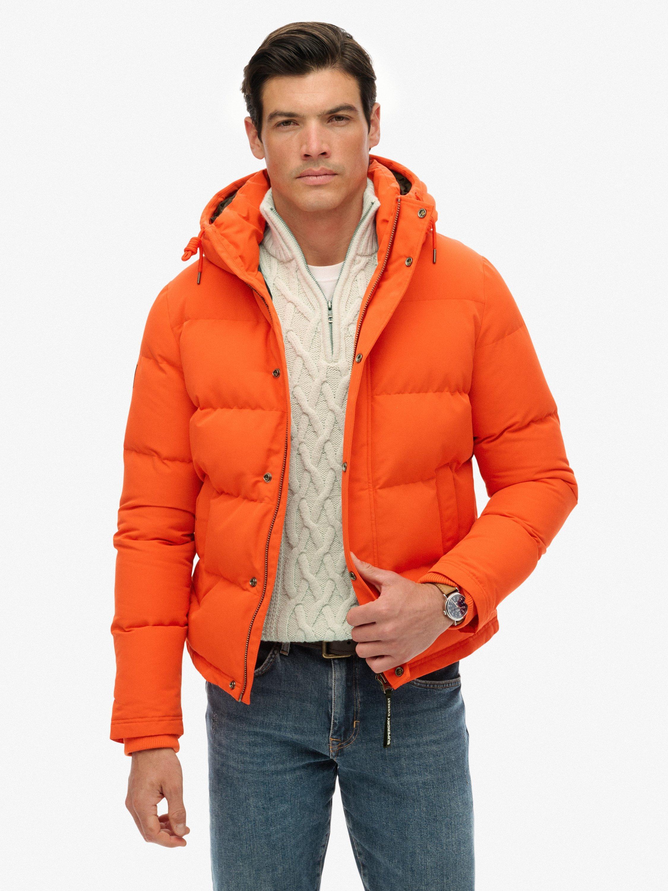 Product image 1 of 5, which shows Superdry Everest Short Hooded Puffer Jacket, Bold Orange, S