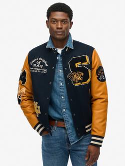 Superdry Vintage Patched Varsity Jacket, Eclipse Navy/Mustard, Eclipse Navy/Mustard