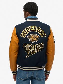 Superdry Vintage Patched Varsity Jacket, Eclipse Navy/Mustard - view 2, Eclipse Navy/Mustard