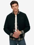 Superdry Varsity Monogram Wool Bomber Jacket, Green Wool