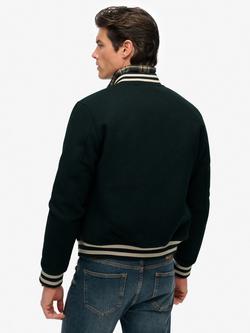 Superdry Varsity Monogram Wool Bomber Jacket, Green Wool - view 2, Green Wool