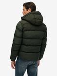 Superdry Colour Block Hooded Puffer Jacket, Slate Brown/Red