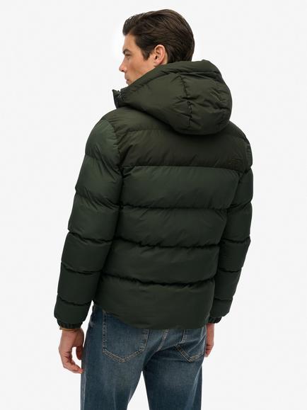 Superdry Colour Block Hooded Puffer Jacket, Slate Brown/Red - view 2, Olive Green