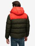 Superdry Colour Block Hooded Puffer Jacket, Slate Brown/Red, Slate Brown/Red