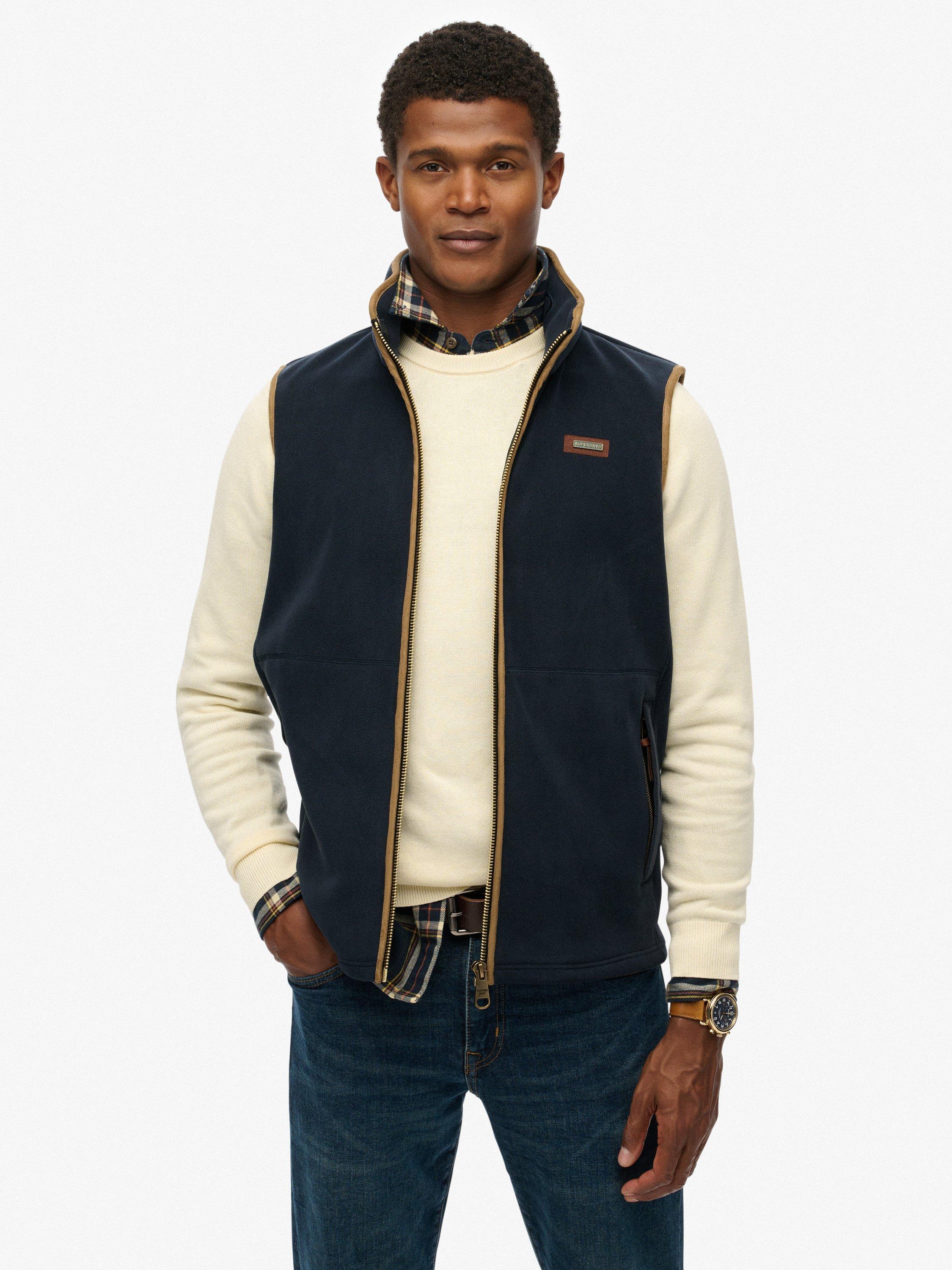Product image 1 of 7, which shows Superdry Estate Fleece Gilet, Eclipse Navy, XXL