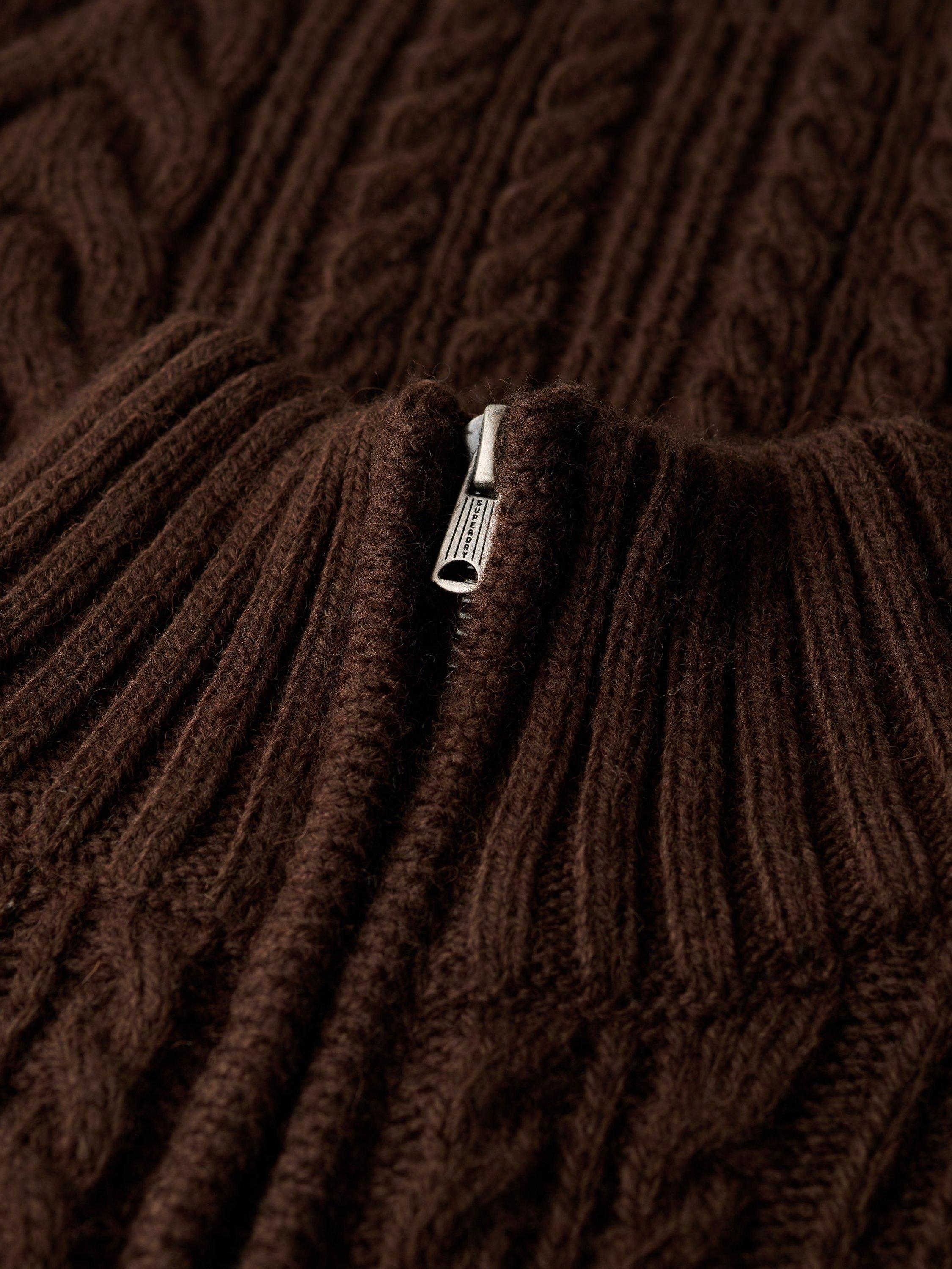 Product image 5 of 5, which shows Superdry Vintage Jacob Cable Knit Half Zip Jumper, Chocolate Brown, M
