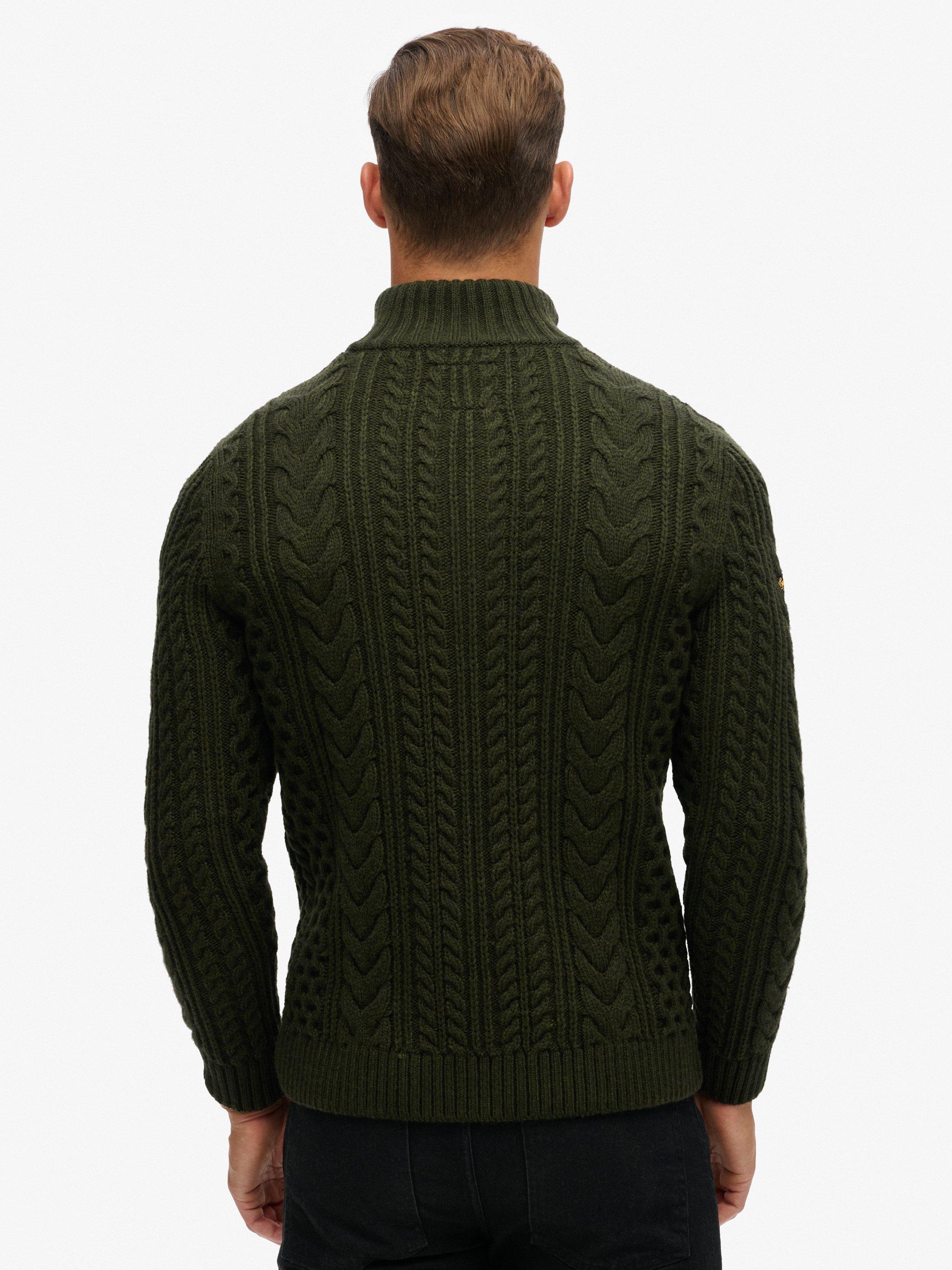 Product image 2 of 4, which shows Superdry Vintage Jacob Cable Knit Half Zip Jumper, Surplus Goods Olive, S