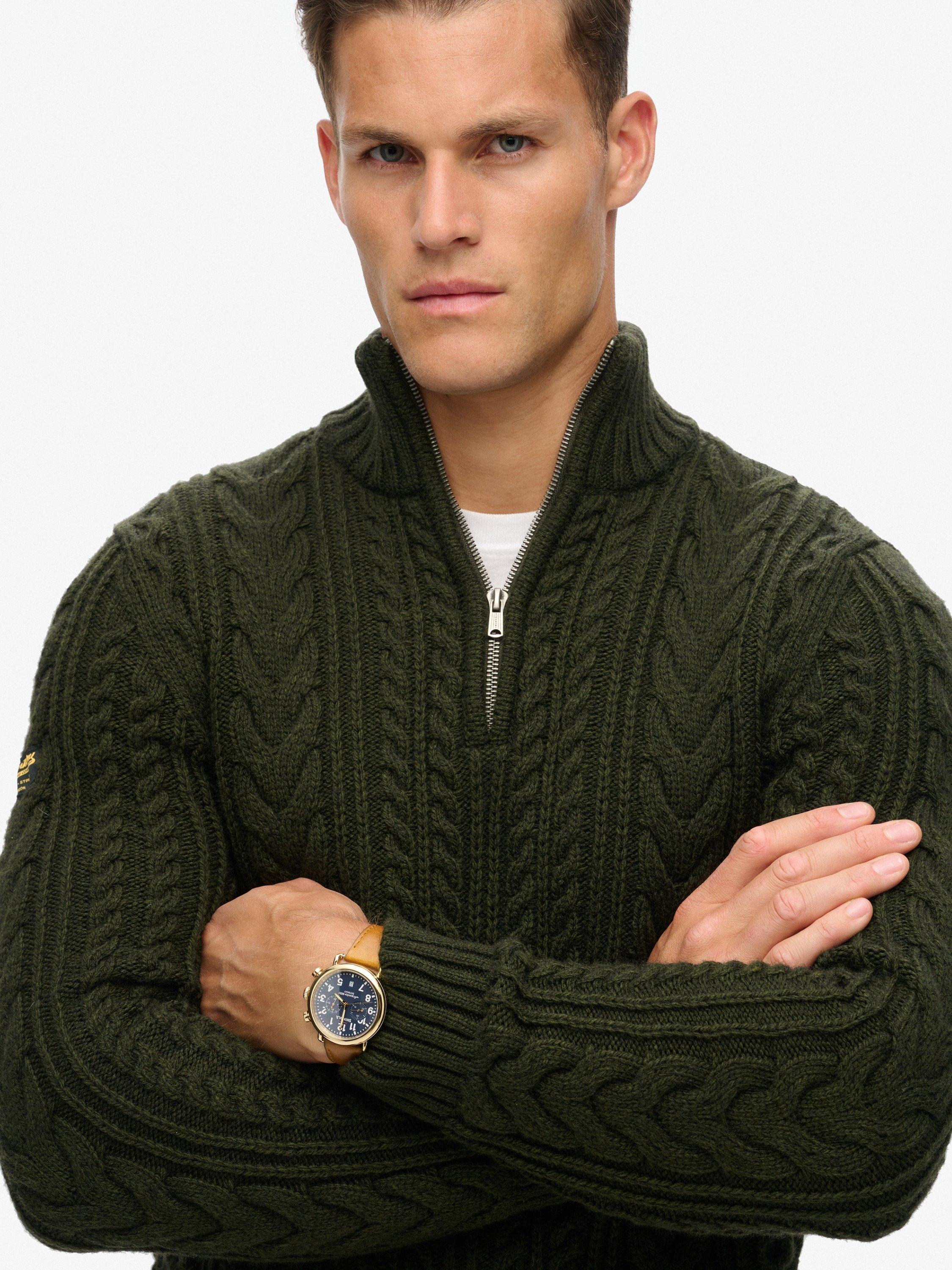 Product image 4 of 4, which shows Superdry Vintage Jacob Cable Knit Half Zip Jumper, Surplus Goods Olive, S